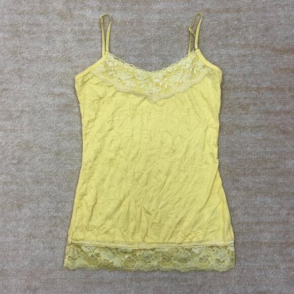Y2K Baby Yellow Lace Trim Cami Top Tank Size S‎ - Picture 2 of 6